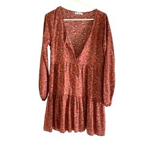 Ivy + Main Bohemian Festival Floral Novelty Print Long Sleeve Lightweight Dress